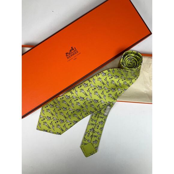 Men’s Hermes Donkey & Rider 100% Silk Neck Tie REF: 5473 FA | No Box - Picture 1 of 2